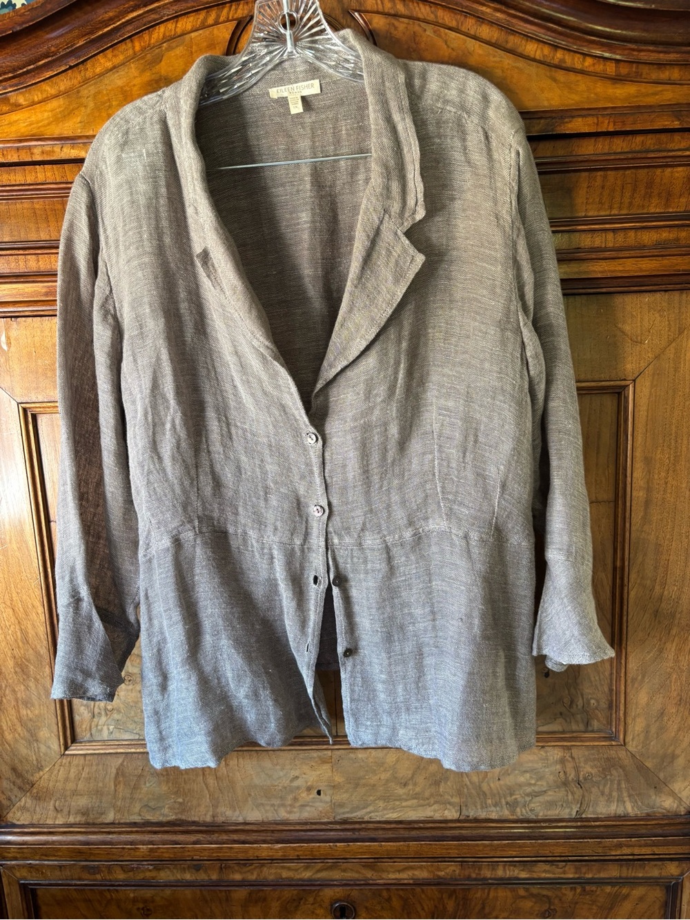 Eileen Fisher Gauze Linen Button-Up Light Brown Bell Sleeves Coastal 1X  *READ*